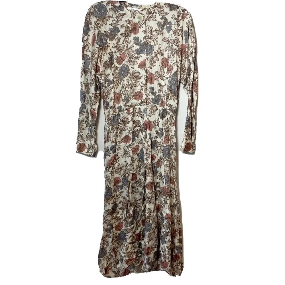 Vintage Liz Claiborne Maxi Dress Size 4 Brown‎ Floral Button Up Cottagecore 90s